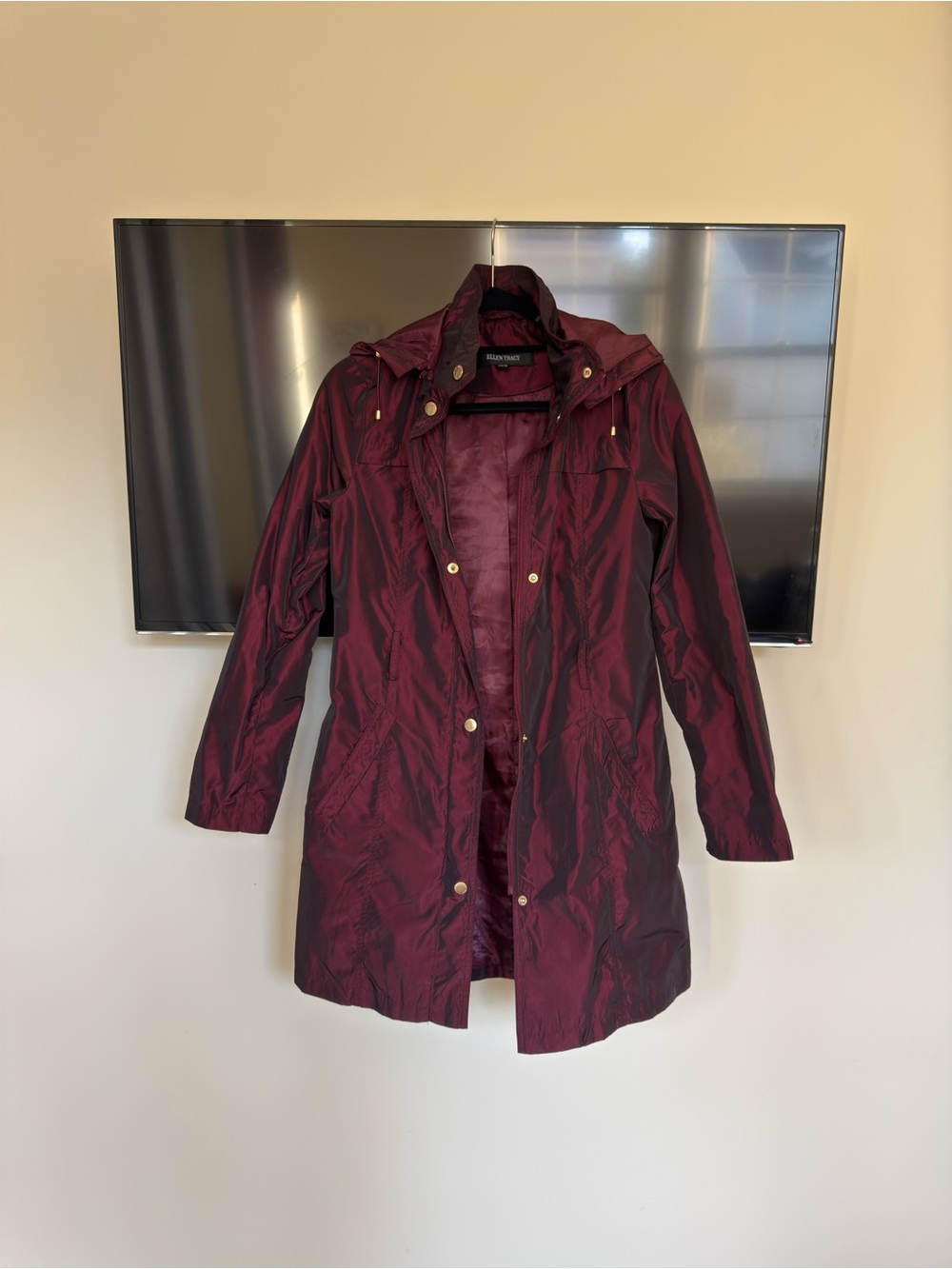 Ellen Tracy Women's Wine Hooded Trench rain Coat